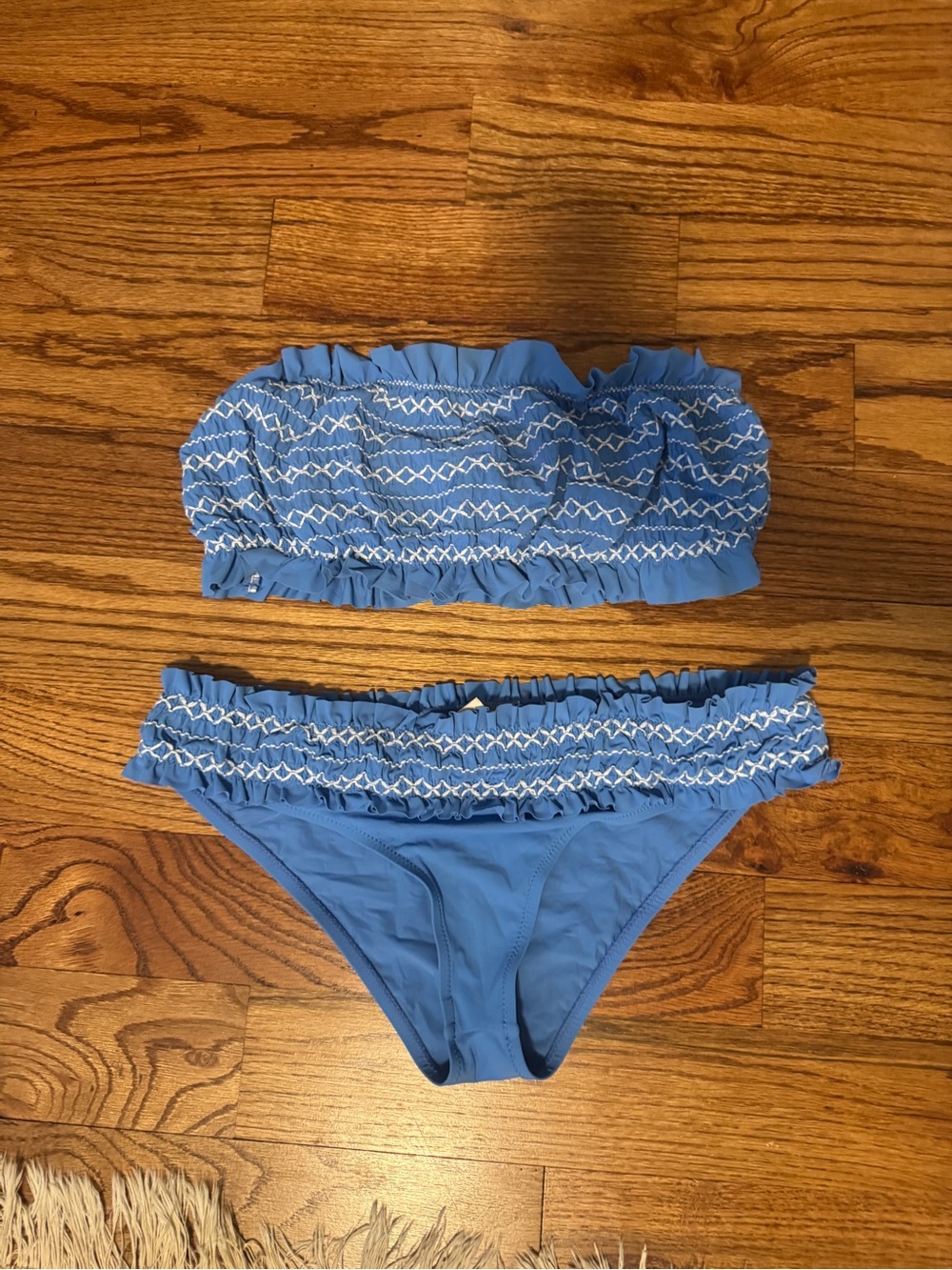 Tory Burch Blue Smocked Bikini Set for women - Strapless Top & Bottom M